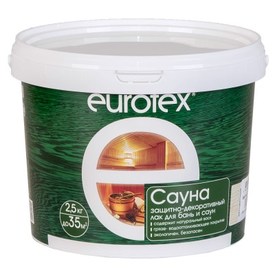 Eurotex Сауна — Бесцветный лак для дерева в помещениях бань и саун Eurotex Сауна — Бесцветный лак для дерева в помещениях бань и саун